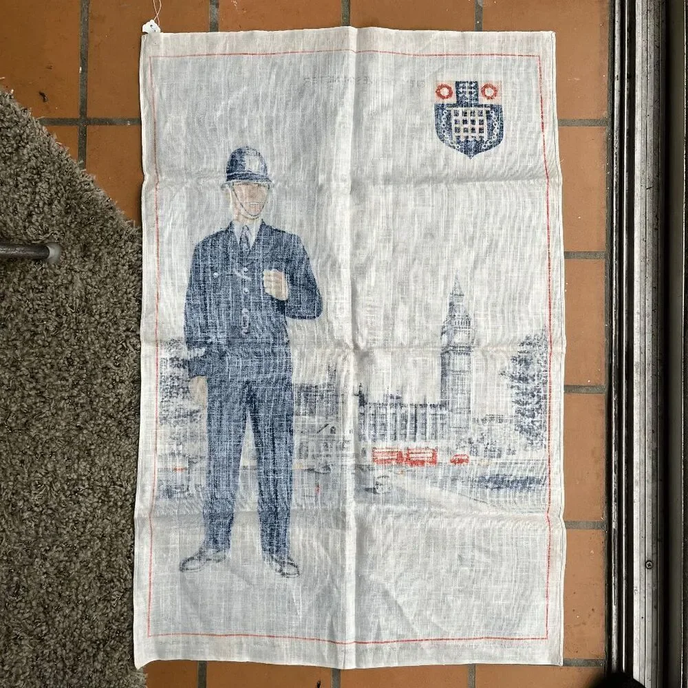 VTG Irish Linen Tea Towel City of Westminster Policeman Big Ben 20x30